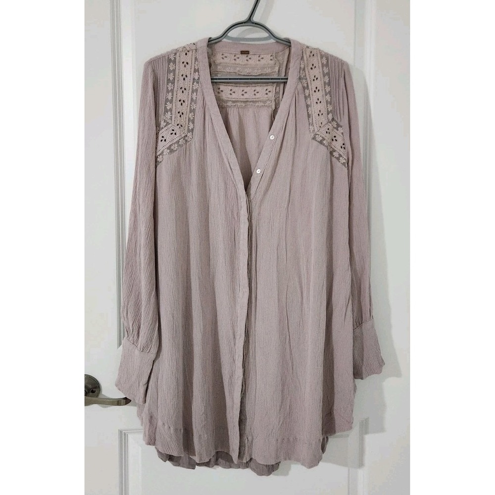 FREE PEOPLE Courtney Victorian Shirt Dress Eyelet Lace High‎ Low Boho Size S - Picture 3 of 14